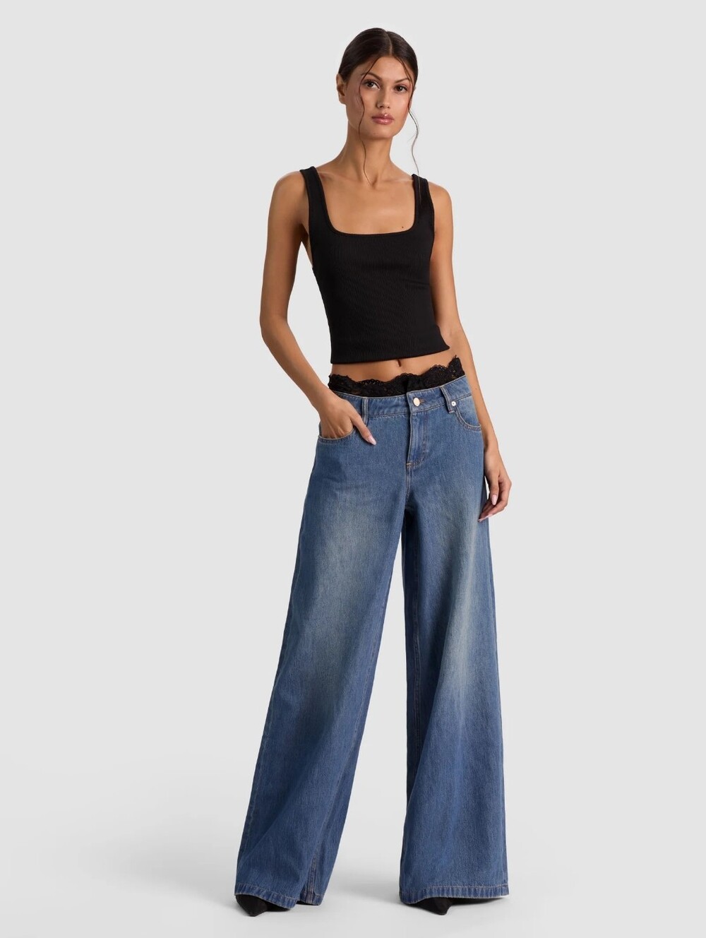 Alice + Olivia IAN LACE WB COMBO BAGGY JEAN